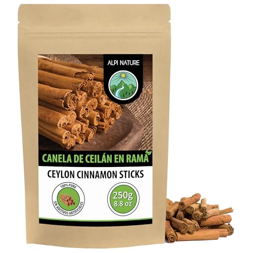 Alpi Nature Canela de Ceylan en Rama 250g, Canela Ceylan Palitos 80 mm, aprox. 29-31 por Bolsa