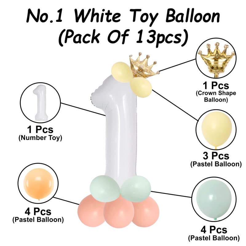 Image of white 32 inches numbers 1 shape large big foil helium balloons for party decorations in happy birthday anniversary office items materials set pack