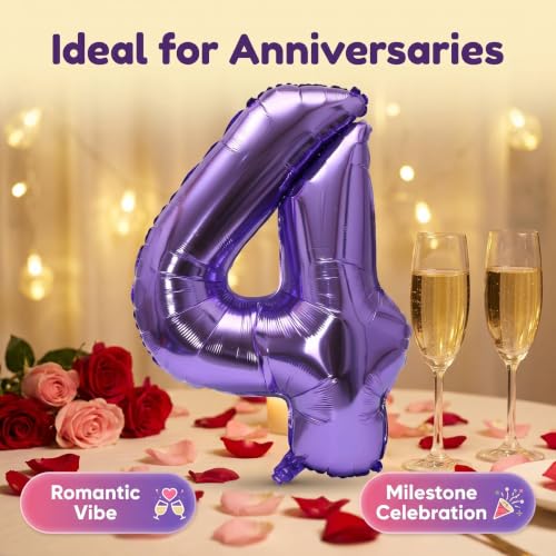 Image of YPSelected 32 Inch Large Foil Helium Number Balloon Birthday Wedding Party 0-9 (Purple, 4)