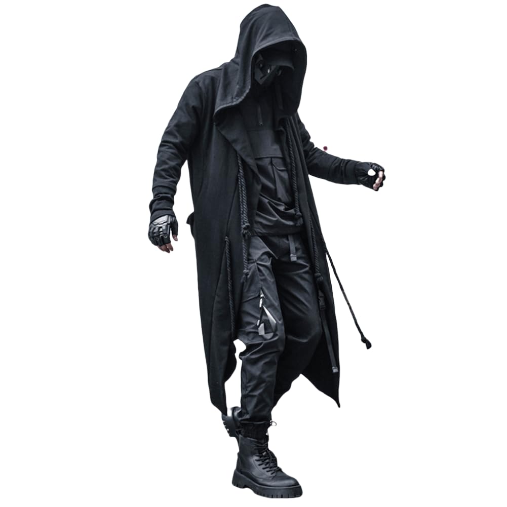 ELKNLMU Gothic Cloak Long Hoodie Men Black Wizard Hoodies
