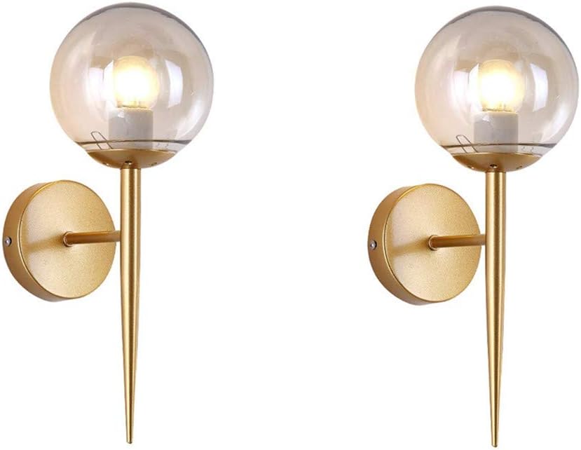 Best Cyber Deals 🔥 BOKT Mid Century Bathroom Vanity Wall Light Globe Wall Sconce Brass Wall Mount Light Bedside Wall Lamp Art Decor Lights for Living Room Dinning Room(Amber Shade, 2 Pack)