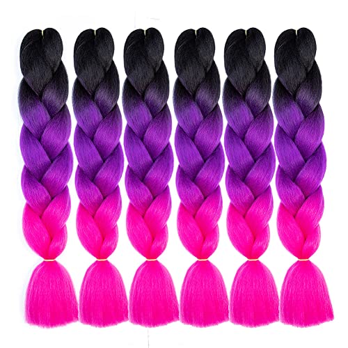 Black Purple Rose Red Ombre Braiding Hair Extensions 6 Packs High Temperature Synthetic Fiber Coloured Hair for Braiding Extensions Box Braids Crochet Twist Box Braids - Image 2