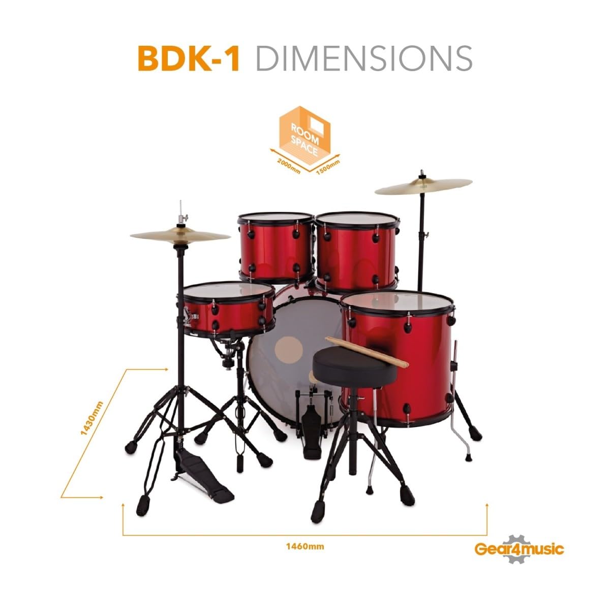 BDK-1 Batteria per Principianti Dimensione Standard di Gear4music Rosso