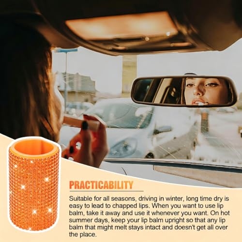 Image of Upright Car Chapstick Holder, Bling Insulating Lip Balm Holder,Rhinestone Car Accessories for Women Interior ,Suitable for Most Vehicles. (Orange)