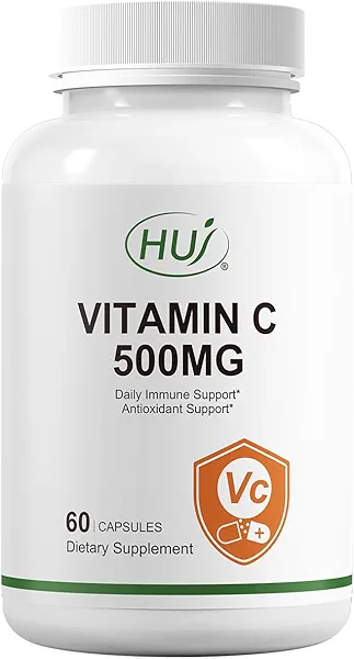 HUJ Vitamin C 500mg, Immune and Antioxidant Support, 60 Capsules