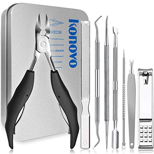 Toenail Clippers for Thick Nails, Toe Nail Clippers Adult Thick Nails Long Handle, Professional Nail Clippers Set for Seniors & Men 8pcs (Black)