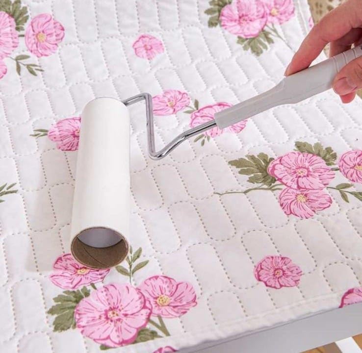 Image of HOMETHREADS Floral Cotton Chair Cover Set | Soft & Comfortable Seat Covers with Anti-Skid Non-Slip Backing + Waterproof Dining Table Cover (150x240 cm) White Pink, 8 Chair Covers + 1 Table Cover