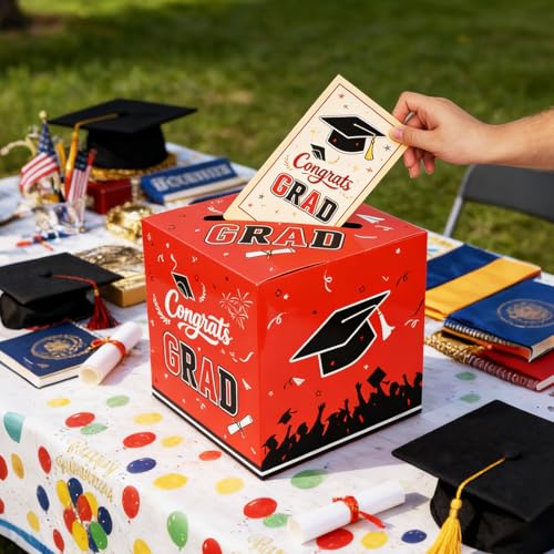 Image of 9.45Inch Large Red Black Graduation Card Box, Back to School Gifts | Ideal 2026 Grad & Back to School Gifts, Fits High School, College & Masters, Dorm Decor & Party Favors For Class of 2026