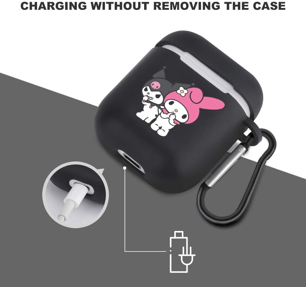 Limited Lovely Kuromi and My Melody Airpods Case,Airpod Pro Case Flexible Silicone Cover for Airpods 2&1, Shockproof Protective TPU Airpod Cases with Keychain Compatiable Wireless Charging
