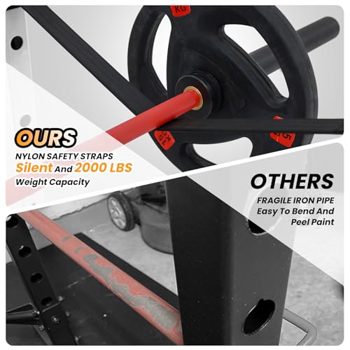 GaveeLife Power Cage, 2000 LBS Power Rack with Cable Cross-Over System, Multi-Functional Strength Training Squat Rack with LAT Pull Down System, Home Gym Equipment with Training Attachment, Red