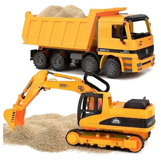 Toy To Enjoy Excavator & Dump Truck Toy for Kids (Set of 2) – Moveable Claw & Lifting Back – Garbage Truck & Bulldozer Digger – Construction Vehicle for Kids & Children