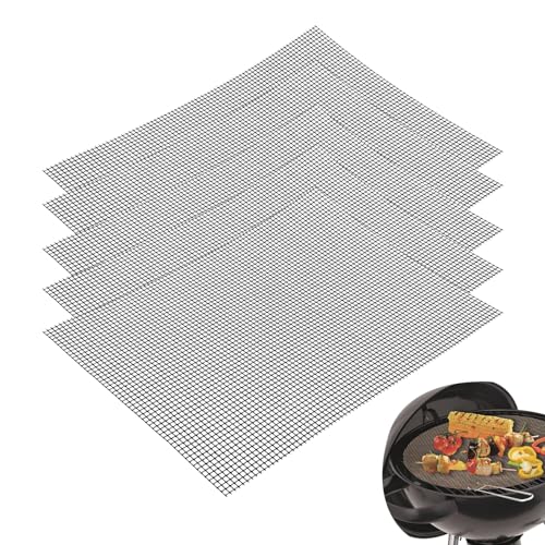 Antihaft Gitter Grillmatte, 5 Stück Grillmatten set, 42x36cm Teflon Netz Grillmatte, Grillplatte, Wiederverwendbar, BBQ Grillmatte für Gasgrill, Holzkohle, Elektrogrill, Backofen, Luftfritteuse
