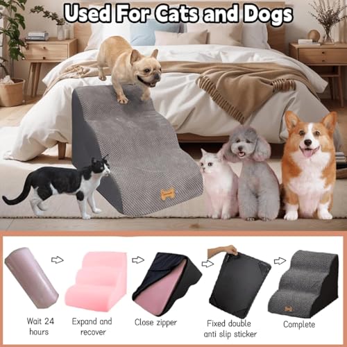 Breiter Hundetreppe Schwarz 5 Stufen 62cm hoch für Kleine Hunde, Hochdichtem Schaumstoff Haustiertreppe, Waschbarem Bezug und Rutschfestem Boden