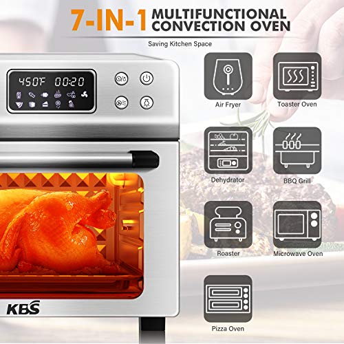 KBS 1700W Stainless Steel 10-in-1 Air Fryer Oven with Dehydrator/Rotisserie/Bake/Roast/Grill/Broil Function, 24QT Large Digital Countertop Toaster Oven, Max 450℉ & 60 Min Timer, 7 Accessories