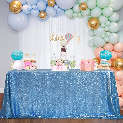 Image of B-COOL Sequin Tablecloths Rectangular Table Overlays Baby Blue Spring Decorations Sparkly Cloth for Reception Baby Shower Tablecloth 90x156inch
