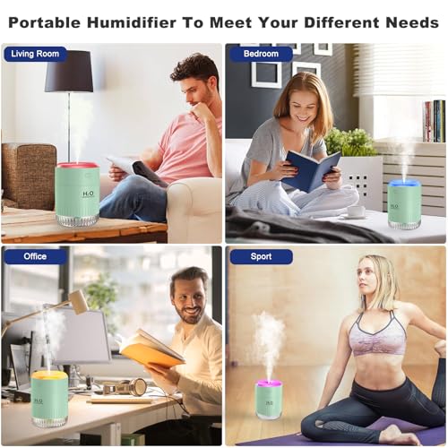 Image of Rechargeable Mini Cool Mist Humidifier With 7 Color Light, Small Personal Desktop for Baby Bedroom, Office, Nursery, Travel With Auto Shut-Off, Super Quiet (Green)
