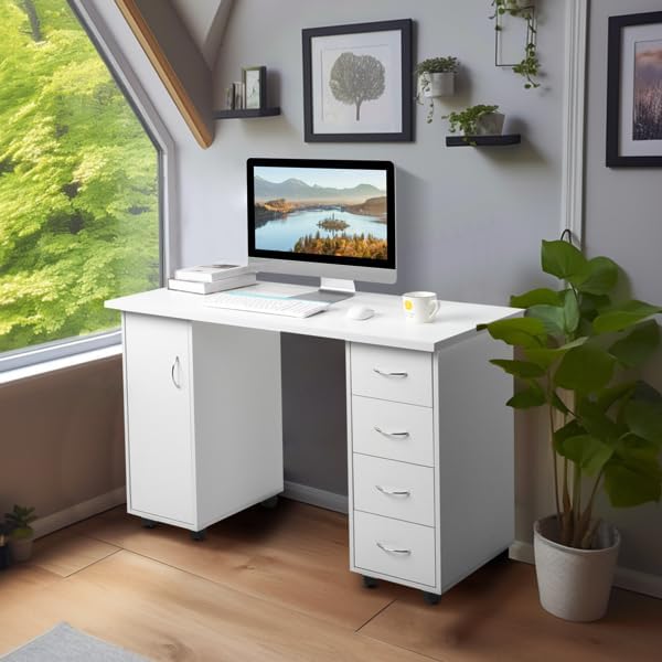 Double Edged Manicure Nail Table with Drawer (White)