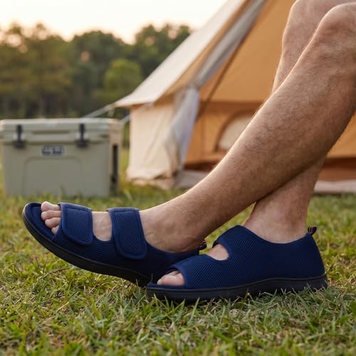 Image of WALKFUN Men's Slippers with Arch Support, Adjustable Open Toe Shoes for Men, Diabetic Sandals with Memory Foam for Plantar Fasciitis