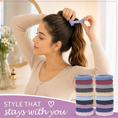 Image of GLUN Braided Multicolor Ponytail Holders Hair Ties Pack of 50, Soft Cotton Elastic Scrunchie Bands for Women, Girls & Teens, Strong Stretchable Non-Slip Rubber Bands for Thick Hair & Daily Styling