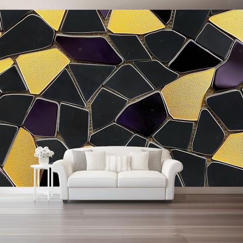 Photo Wallpaper Abstract Irregular Shapes 79 x 55/200 x 140 cm(WxH) Non-Woven Wallpaper Wall Mural, Living Room Bedroom Modern Mural Black Gold Wall Decoration