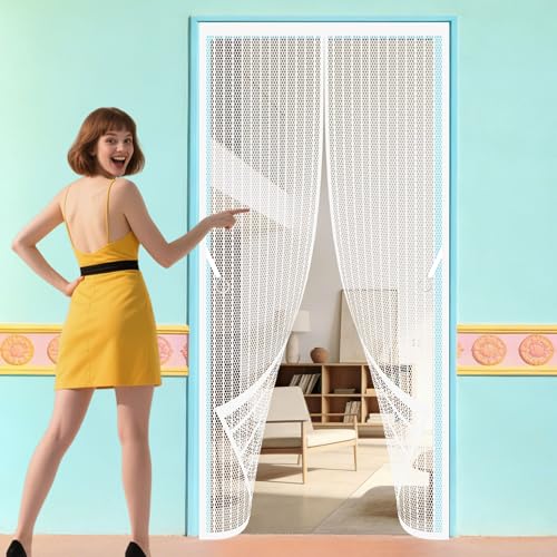 Mosquitera Magnetica 132 x 267 cm Varios Tallas Cortina Magnética Resistente a La Rotura para Puertas de Patio y Balconeras, Blanco
