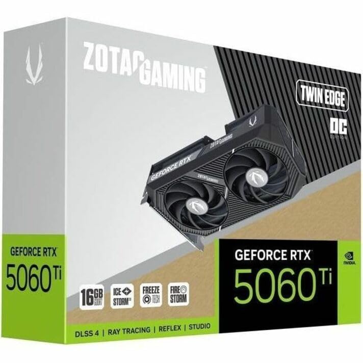 Image of ZOTAC Gaming GeForce RTX 5060 Ti 16GB Twin Edge OC DLSS 4 16GB GDDR7 128-bit 28 Gbps PCIE 5.0 Gaming Graphics Card, IceStorm 2.0 Cooling, SFF-Ready, ZT-B50620H-10A