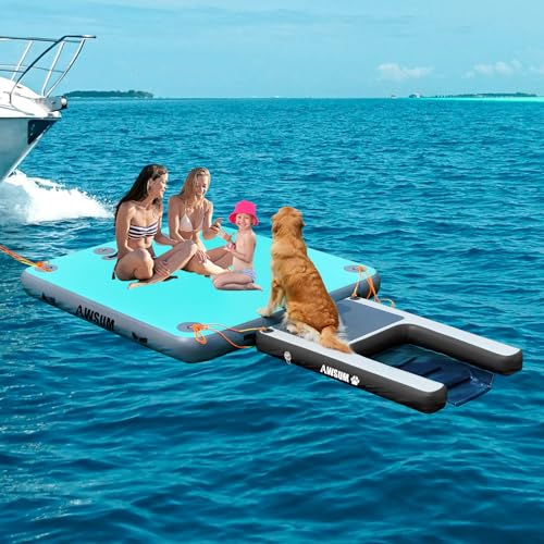 AWSUM 120x100cm Hunderampe Aufblasbar Hunde Wasserrampe Aufblasbare Dog Ramp Hundeboot Rampe Leiter Schwimmrampe Welpe Planke Schwimmdock Plattform für Hunde bis zu 80 kg, für Pool, Boote, Docks, Seen