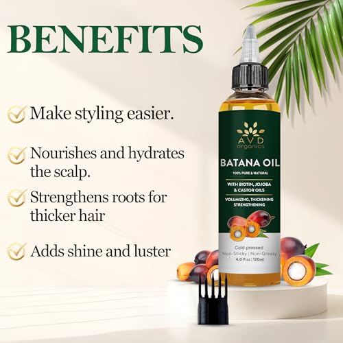 Image of AVD ORGANICS Batana Oil for Hair Growth 4.05 fl oz | Dr Sebi Organic Raw Batana Oil from Honduras | 100% Pure & Natural for thicker & stronger Hair | Ideal for Men & Women | 120ML