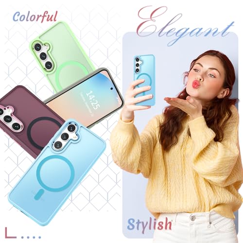 Image of for Samsung Galaxy S25+ Plus Case, Matte Magnetic Phone Case with 1 Screen Protector, Support for Magsafe, Translucent Frosted Shockproof Protective Cover for Samsung Galaxy S25+ Plus, Light Blue