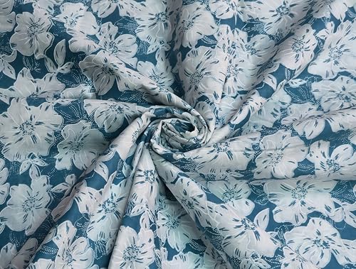 Image of 2 Meter Hand Block Indian Cotton Unstitched Jaipuri Handmade Digital Printed Fabric Material for Women Kurta /Blouse /Palazzos /Piece Material for Women's (Blue Flower)