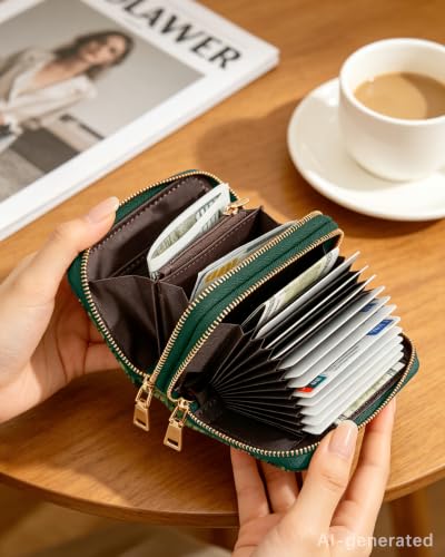 Image of Flower Cat Credit Card Holder for Women,Accordion Wallet
