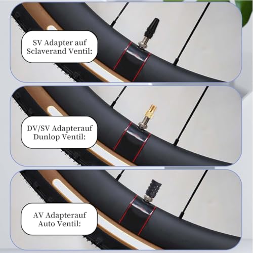 Image of Brass Presta Valve Adaptor, Convert Presta to Schrader Adaptor for Bike, e-Bikes, and e-Scooters,Inflate Tire Using Standard Pump or Air Compressor (Pack of 4 + 8 Caps, with Rubber Seal Rings)