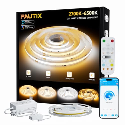 PAUTIX COB LED Strip Lights Addressable 2700K-6500K Chasing White Light CCT Smart IC Tunable Tape Lights 16.4ft Super Bright Dimmable,Alexa Voice Control,for Under Cabinet Bedroom Kitchen DIY Lighting
