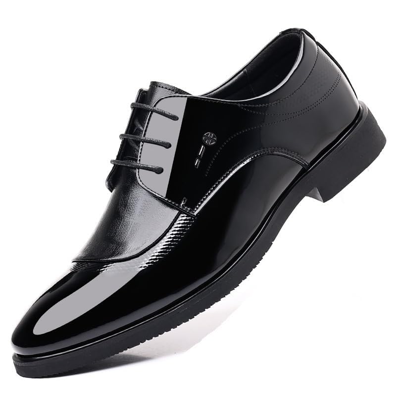 Men's Classic Patent Leather Dress Shoes, Business Formal Slip-On Loafers Oxford Work Wedding Shoes for Men Comfortable Office Evening