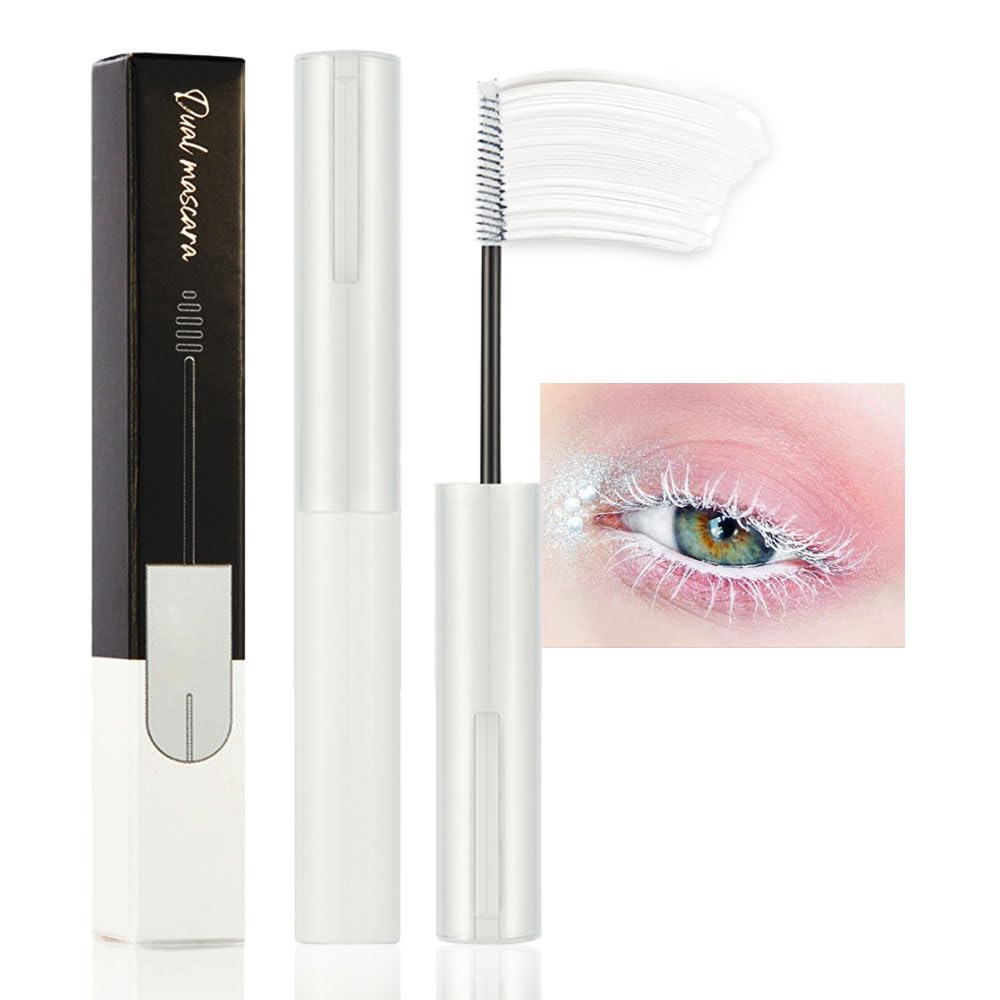 Colored Mascara for Eyelashes with Comb Set,Colorful Waterproof Mascara Long lasting Charming Voluminous Mascara for Women Cruelty Free Vegan Eye Makeup (C-1Pc 09#white, C)