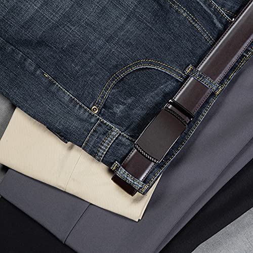 Image of Founders & C Men's Ratchet Belt 1 3 /8 inch,Leather Dress Belt Adjustable with Click Sliding Buckle Trim to Exact Fit (Brown Dress Belt, 40 inch-50 inch Waist Adjustable)