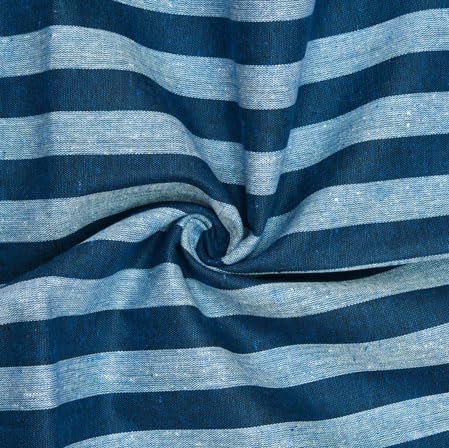 Pure Cotton Striped Shirt Fabric ? 2.5 Meters | Soft & Breathable Material for Tailored Perfection, Navy Blue, Cyan-image-1