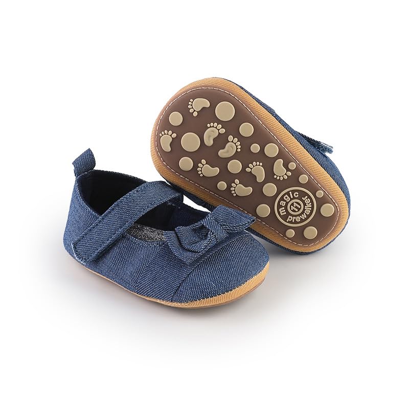 Newborn Baby Girls Infant Soft Rubber Sole Mary Jane Denim Shoes Moccasins Baptism Christening Crib Shoes Wedding Princess Flats2