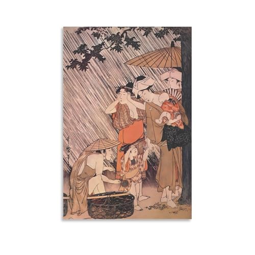 喜多川歌麿 浮世絵師 シャワー1 和風 ポスター 印刷 キャンバス ウォール 画像 芸術 壁飾り 壁の絵 け ソファの背景16x24inch(40x60cm)