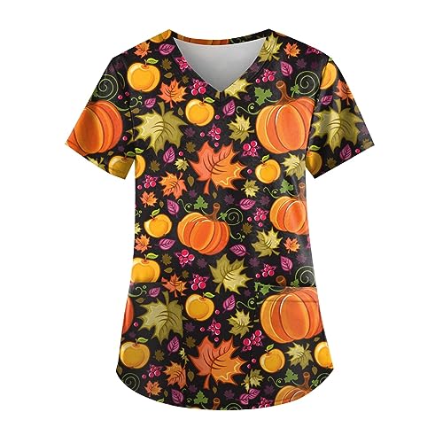 UOFOCO Halloween 2024 Fall Cute Print Scrubs...