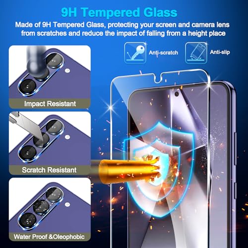 Image of firtstnow 3 Pack for Samsung Galaxy S24 Plus Screen Protector Tempered Glass + 3 Pack Camera Lens Protector, Military Grade Shatterproof, 9H Hardness, Fingerprint Unlock, Case Friendly 6.7 Inch