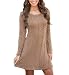 Mansy Womens Knitted Crewneck Sweater Dress Brown Medium