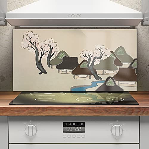 Coloray Crédence de Cuisine 100x50cm Adhésive Dosseret en Verre Trempé Murale Décoration de Cuisine Protection Fiable - Asie des Arbres villageois – vue 2