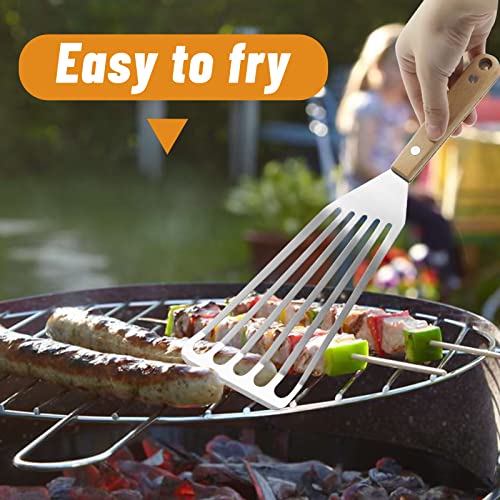 2pcs Fish Spatula, TACYKIBD Stainless Steel Spatula Turner with Wooden Handle and Hooks, 12 Inch Slotted Metal Spatula for Flipping Frying Grilling Cooking Fish Eggs Meat French Fries - Image 4