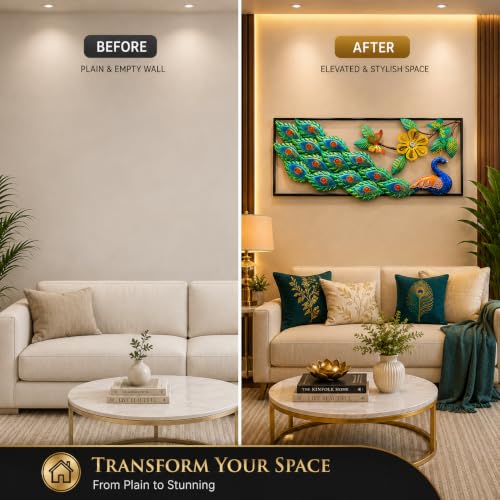 Image of SHREE 'O' GREEN TECH - Handcrafted Metal Peacock Wall Decor Modern Iron Wall Art Hanging for Living Room Bedroom Hallway Office Hotel Home Decoration
