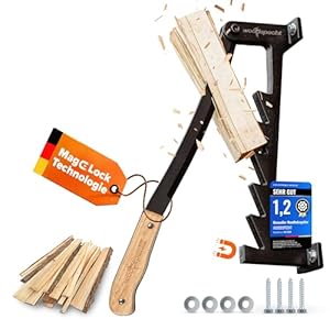 Holzspalter manuell [Magnetische Klingensicherung] Brennholz & Anzündholz-Spalter - Sicherer, wandmontierter Splitter mit ergonomischem Griff zum mühelosen Holz Spalten | Feuerholz & Anmachholz