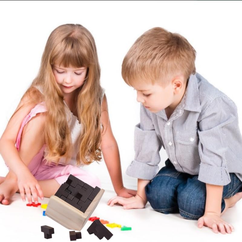MINGZE Wooden Puzzles Brain Teaser Toy 54 T-shaped Blocks Geometric Intelligence Game Sphere Puzzles For Adults/Kids(Black) - Image 3