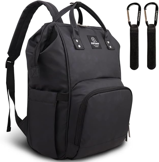 pipi bear Changing Backpack Bag Waterproof Baby Changing Bag Cool Nappy Backpack Organizer Large Capacity Diaper Tote Bag (Black)