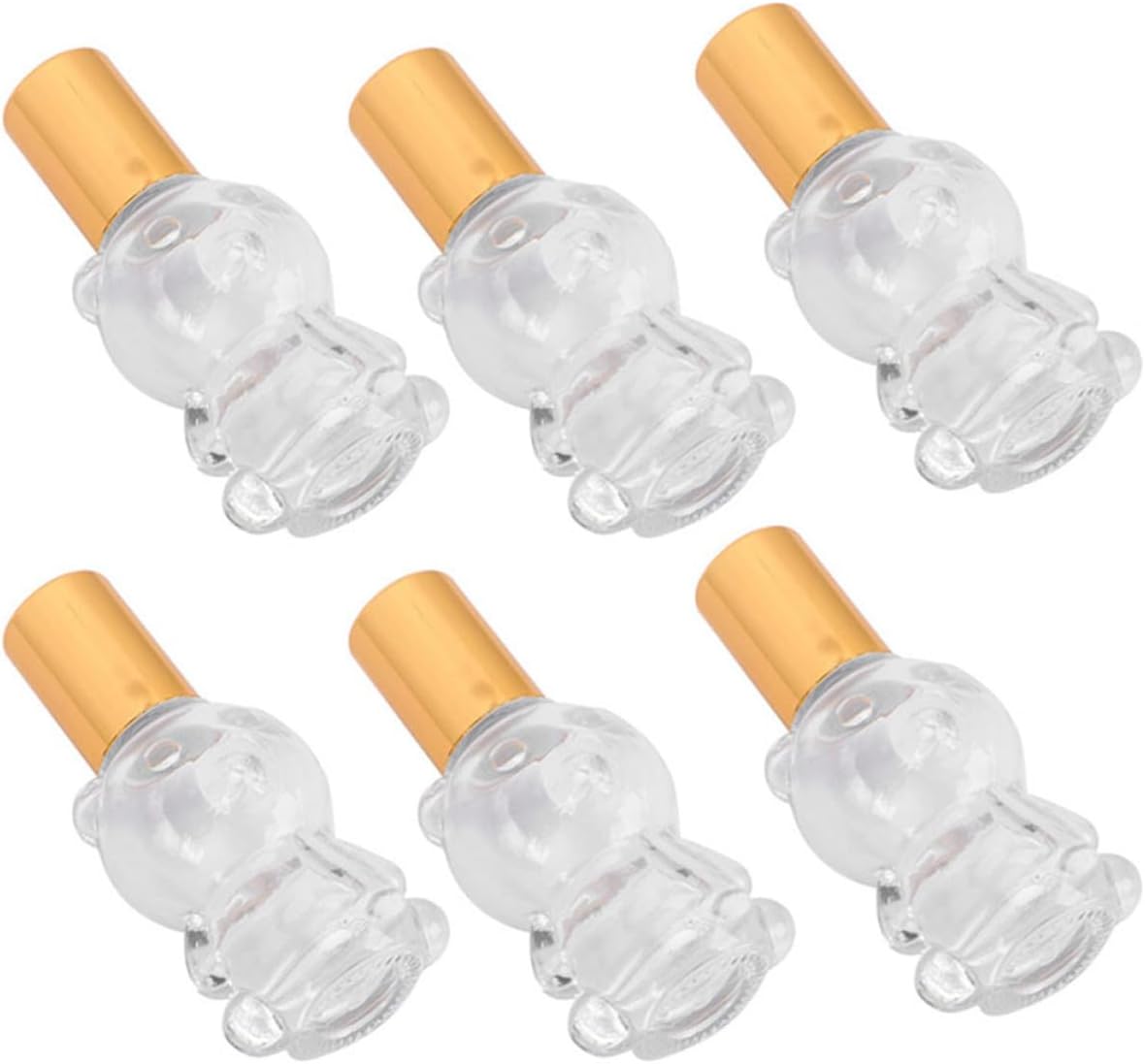 6pcs 8Ml Glass Perfume Roller Bottles Bear Shape Refillable Essential Oil Roll-On Bottles for Travel and Personal Care