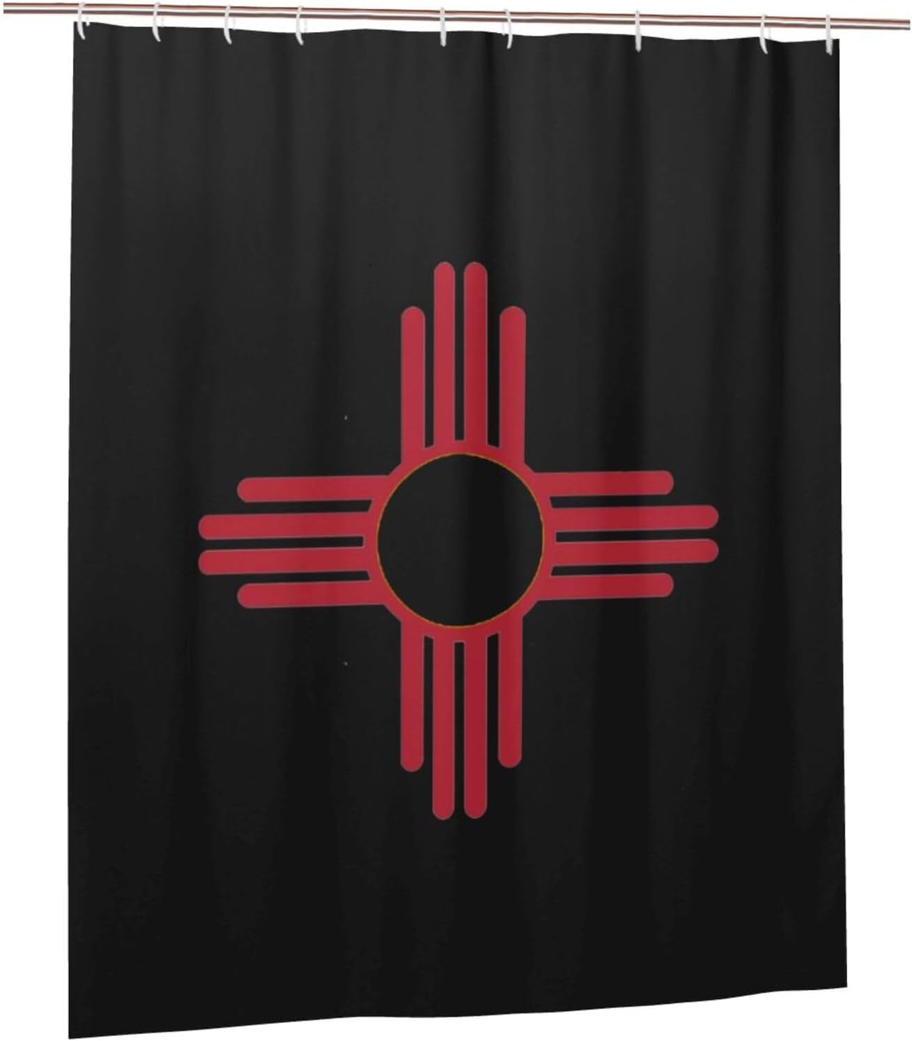 Fpandawang Zia Sun Symbol Bathroom Fabric Shower Curtain with 12 Buckles and Hooks, Washable, Waterproof, 60x72 Inches